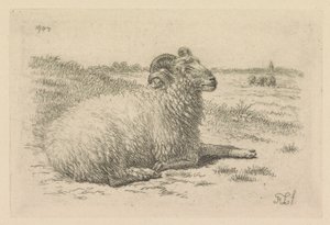 牧草地で横になっている ram 作： Frans Lebret