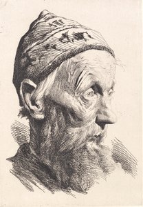 白い毛糸の帽子をかぶった老人 作： Frans Schwartz