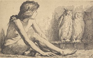 フクロウを連れた少女 作： Frans Schwartz