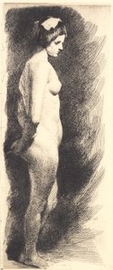 右横顔で立っている裸の女性モデル 作： Frans Schwartz