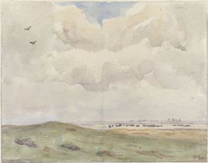 群れのいる砂丘の風景 作： Frans Alexander Evert Lodewijk Smissaert