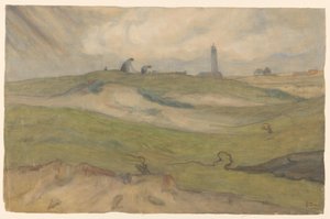 灯台とネットのある砂丘の風景 作： Frans Alexander Evert Lodewijk Smissaert