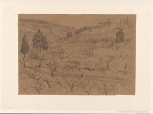 家と木々のあるイタリアの丘陵風景 作： Frans Alexander Evert Lodewijk Smissaert