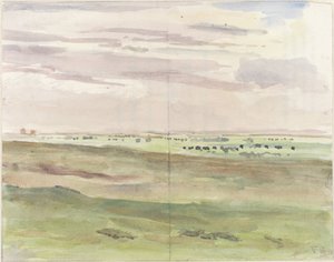 群れのいる牧草地の風景 作： Frans Alexander Evert Lodewijk Smissaert