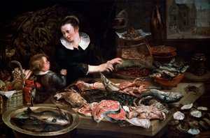 魚屋ショップ、c1616-1618。 作： Frans Snyders or Snijders