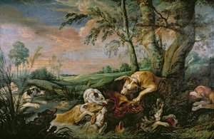 イノシシ狩り 作： Frans Snyders or Snijders
