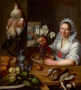 Scene de Cuisine avec scene du Christ a Emmaus - スナイダース (スナイダース)、フランス (1579-1657) 作、エマウスでのキリストとのキッチン シーン。 キャンバスに油彩、1615 年から 1620 年の間。寸法 : 114,5x102 cm。 Muzeul National Brukenthal, シビウ 作： Frans Snyders or Snijders