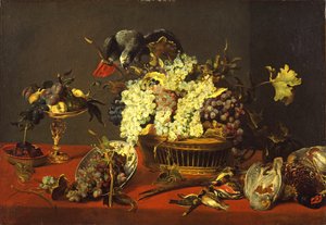 灰色のオウムのある静物、c.1630 作： Frans and workshop Snyders