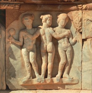 リビア、トリポリタニア歴史地区、古代サブラタ、劇場、レリーフの細部 作： Painter Darius