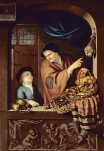 Chesnut and Kipper Seller、1722（オークの油彩） 作： Frans van Mieris