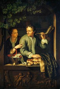 The Baker（オーク材に油彩） 作： Frans van the Younger Mieris