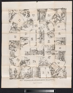 ライデン学生暦の漫画、1874 年 面白いアカデミック ブル ゲーム (オブジェクトのタイトル) 作： Fransen van de Putte