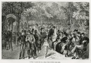 プラーター：大きな散歩道。1881年にエドゥアール・シャルトン（1807-1890）の指揮の下、『Tour du monde』誌に掲載されたM.ニューリンスキ著の『Vienna and its suburbs』の挿絵としてコラールツが描いたもの。