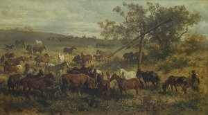 19世紀の谷の馬 作： Franz Adam