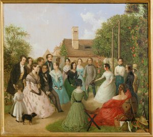Pfaenderspiele der Familienmitglieder Alt im Garten - アルト家の庭で没収試合... （キャンバスペインティング） 作： フランツ・アルト