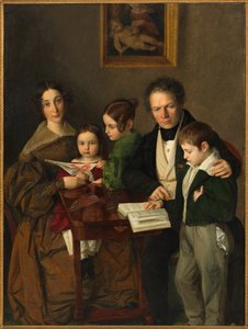 作曲家 Johann Baptist Gänsbacher 1778-1844 とその家族、1838 年頃。 作： Franz Anton Stecher