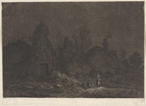 小屋の前に人物がいる月明かりのシーン XII Vues de la Normandie (シリーズタイトル)