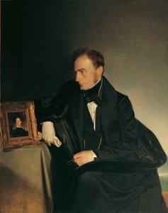 亡くなった妹のミニチュアの肖像画を見ている画家フランツ・ウィップリンガー 作： Franz Eybl