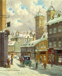 ウルリッヒ教会のあるウィーンのノイシュティフト通り 作： Franz Gerasch