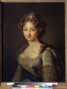 皇后エリザベート アレクセイエヴナ、バーデンのルイーズ アウグスタ王女 (1779-1826) の肖像画。 彼女は真珠のティアラを身に着けています。 （皇后エリザベス・アレクセイエヴナ、バーデンのルイーズ王女の肖像）。 皇帝アレクサンドル 1 世パブロヴィッチ (1777 年 - 1825 年) の妻。 ペイント 作： Franz Gerhard von Kugelgen