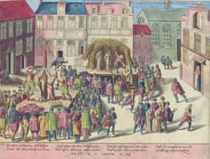 1578年6月28日、ソドミーのための3人の修道士の焼却によるブルージュでの処刑 作： Franz Hogenberg