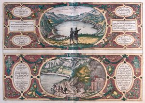 イタリア、アグナーノ湖と犬の洞窟(エングレーヴィング) 作： Franz Hogenberg