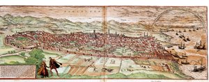 バルセロナの地図 - スペイン (彫刻) 作： Franz Hogenberg