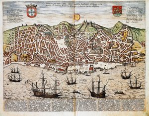 ポルトガル・リスボンの地図（彫刻 作： Franz Hogenberg