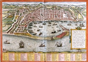 イタリア、メッシーナ（メッサーナ）の地図（銅版画 作： Franz Hogenberg