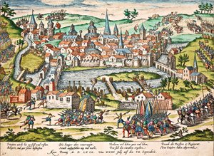 教皇派がポワチエを包囲した1569年7月、フランツ・ホーゲンベルグ（1535-1590）の彫刻、宗教戦争、フランス