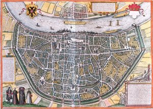 ドイツ・ケルンの平面図（コロニア・アグリッパ）（エッチング 作： Franz Hogenberg