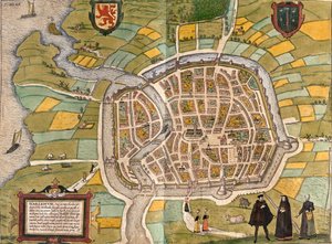 ハーレムの平面図（ハーレム）、オランダ（エッチング 作： Franz Hogenberg