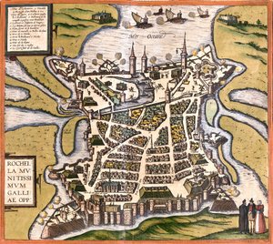 フランス、ラ・ロシェル(ロシェラ)の平面図(銅版画) 作： Franz Hogenberg