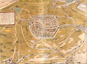 ライデン（ライデン）の平面図（エッチング 作： Franz Hogenberg