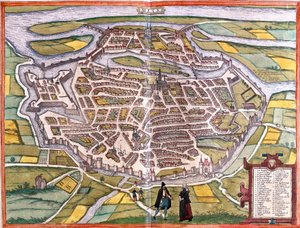フランス、メッツ（Mets）の平面図（銅版画 作： Franz Hogenberg