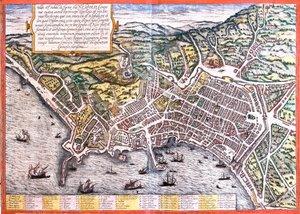 イタリア・ナポリ（ネアポリス）の平面図（銅版画 作： Franz Hogenberg