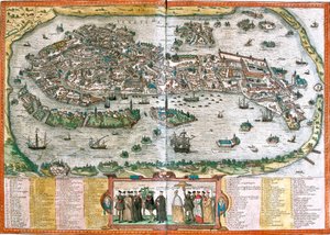 イタリア・ヴェネツィアの平面図（銅版画 作： Franz Hogenberg