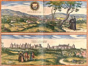 イギリス、オックスフォード（オクソニウム）とウィンザー（ヴィンデソリウム）の風景（エッチング 作： Franz Hogenberg
