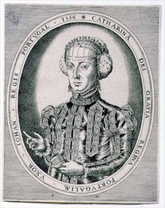ジョン3世（1502-57）の妻、ポルトガル女王カトリーヌの肖像 1556年（エングレーヴィング） 作： Franz Huys