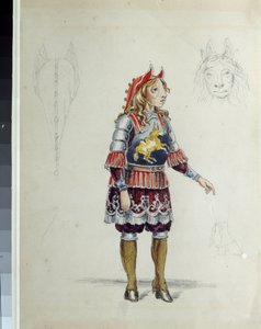 Cesare Pugni (1802-1870) によるバレエ「ザトウクジラの子」の衣装デザイン (C. Pugni によるバレエ The Little Humpbacked Horse の衣装デザイン)。 小さな馬。 Franz Iosifovich Nordmark の作品、紙に鉛筆、水彩 作： Franz Iosifovich Nordmark