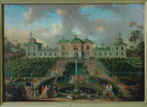 アウグストゥスブルク宮殿のインディアン・ハウス周辺の公園での宮廷生活。 作： Franz Jakob Rousseau