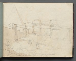 ローマとその周辺の景色を含むアルバム、風景研究、06aページ：「Rome von der Porta St. Paolo」 作： Franz Johann Heinrich Nadorp