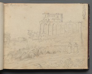ローマとその周辺の景色を含むアルバム、風景研究、07aページ：「ローマのバルベリーニ邸」 作： Franz Johann Heinrich Nadorp