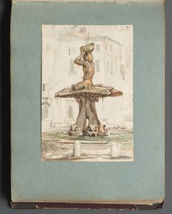 ローマとその周辺の景色を含むアルバム、風景研究、17aページ：ローマの噴水 作： Franz Johann Heinrich Nadorp