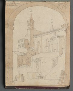 ローマとその周辺の景色を含むアルバム、風景研究、18aページ：セントジョンラテラノ、ローマ。 作： Franz Johann Heinrich Nadorp