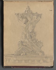ローマとその周辺の景色を含むアルバム、風景研究、21aページ：ローマの噴水 作： Franz Johann Heinrich Nadorp