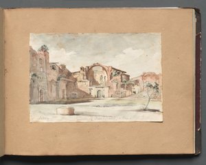 ローマとその周辺の景色を含むアルバム、風景研究、22aページ：テルメ・ディ・ディオクレツィアーノ、ローマ 作： Franz Johann Heinrich Nadorp