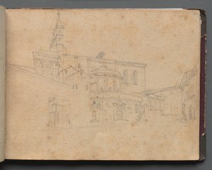 ローマとその周辺の景色を含むアルバム、風景研究、26a ページ: ローマの建築風景。 作： Franz Johann Heinrich Nadorp