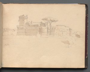 ローマとその周辺の景色を含むアルバム、風景研究、28aページ：オスティア。 作： Franz Johann Heinrich Nadorp