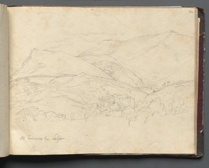 ローマとその周辺の景色を含むアルバム、風景研究、34aページ：「聖フランチェスコ」 作： Franz Johann Heinrich Nadorp